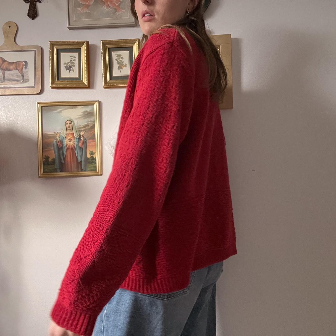 Red cabincore knit cardigan (L)