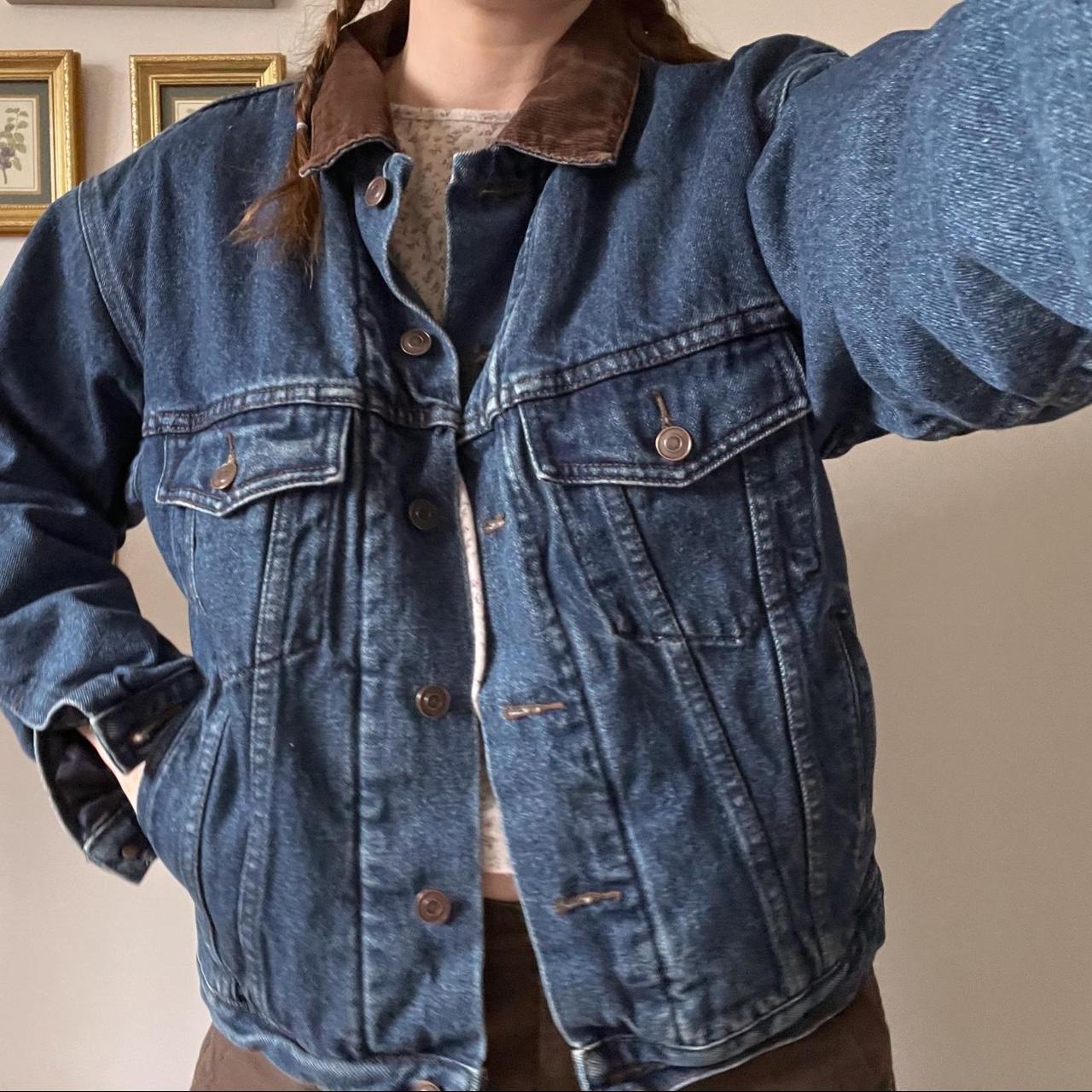 Fleece lined vintage denim jacket (S)