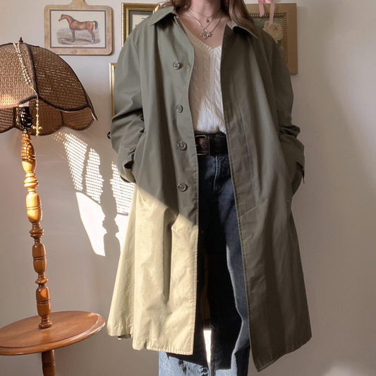 Vintage 80's khaki green trench coat (L)