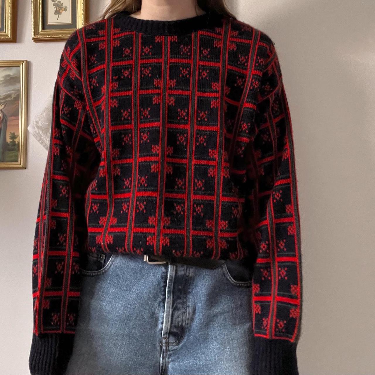 Vintage red checkered knit sweater (S)