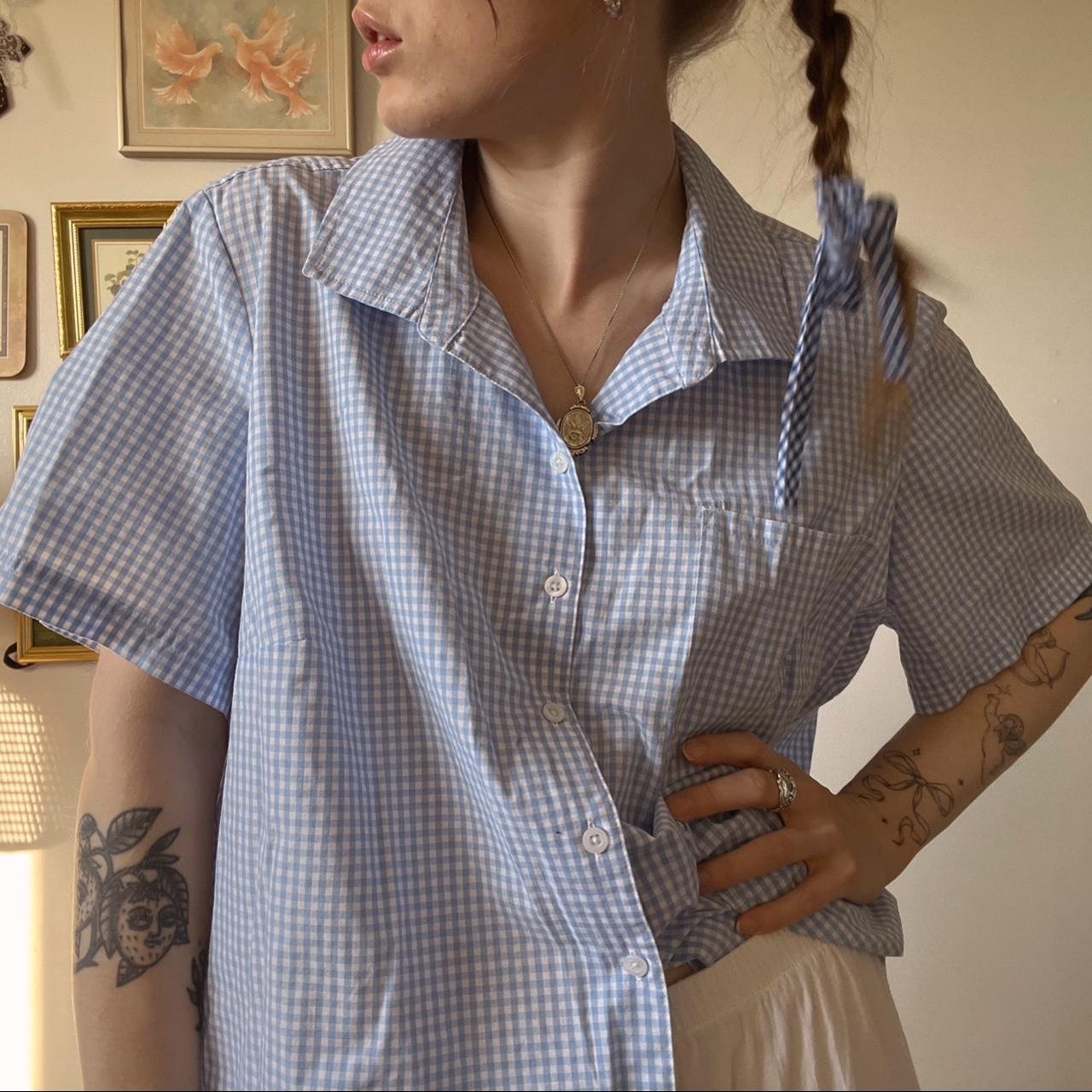 Blue gingham slouchy button up (XL)