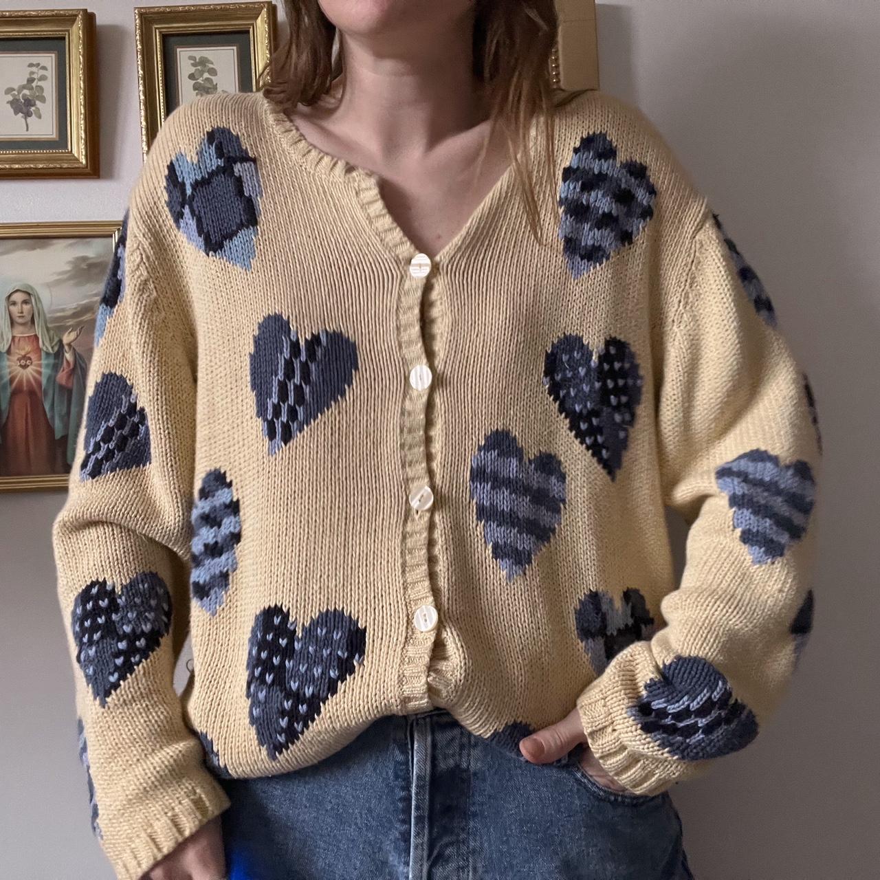 Cream knit hearts cardigan (XL)