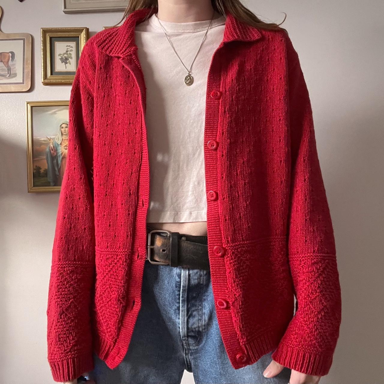 Red cabincore knit cardigan (L)