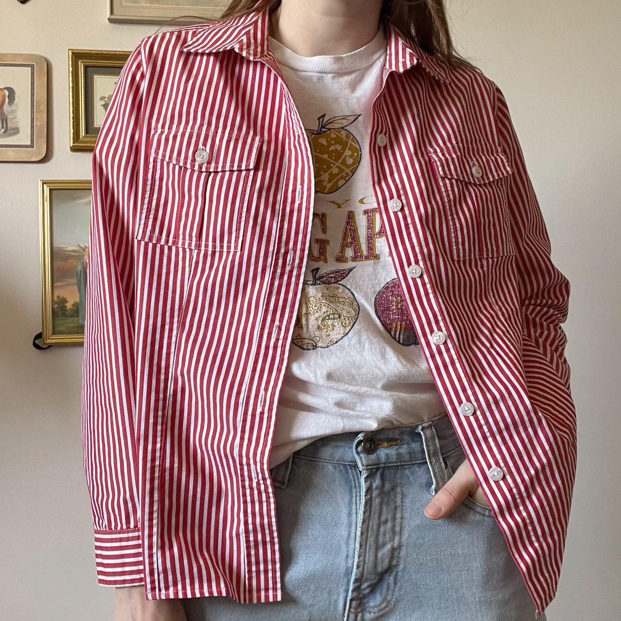 Cherry red stripe button up (S)