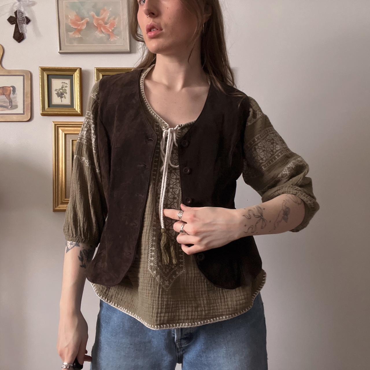 Brown suede leather vest (S)