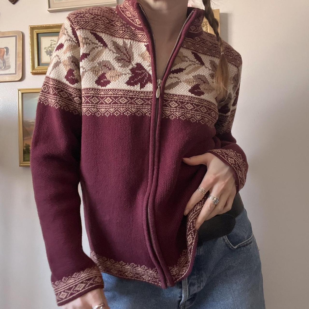 Burgundy leaf knit cardigan (S)