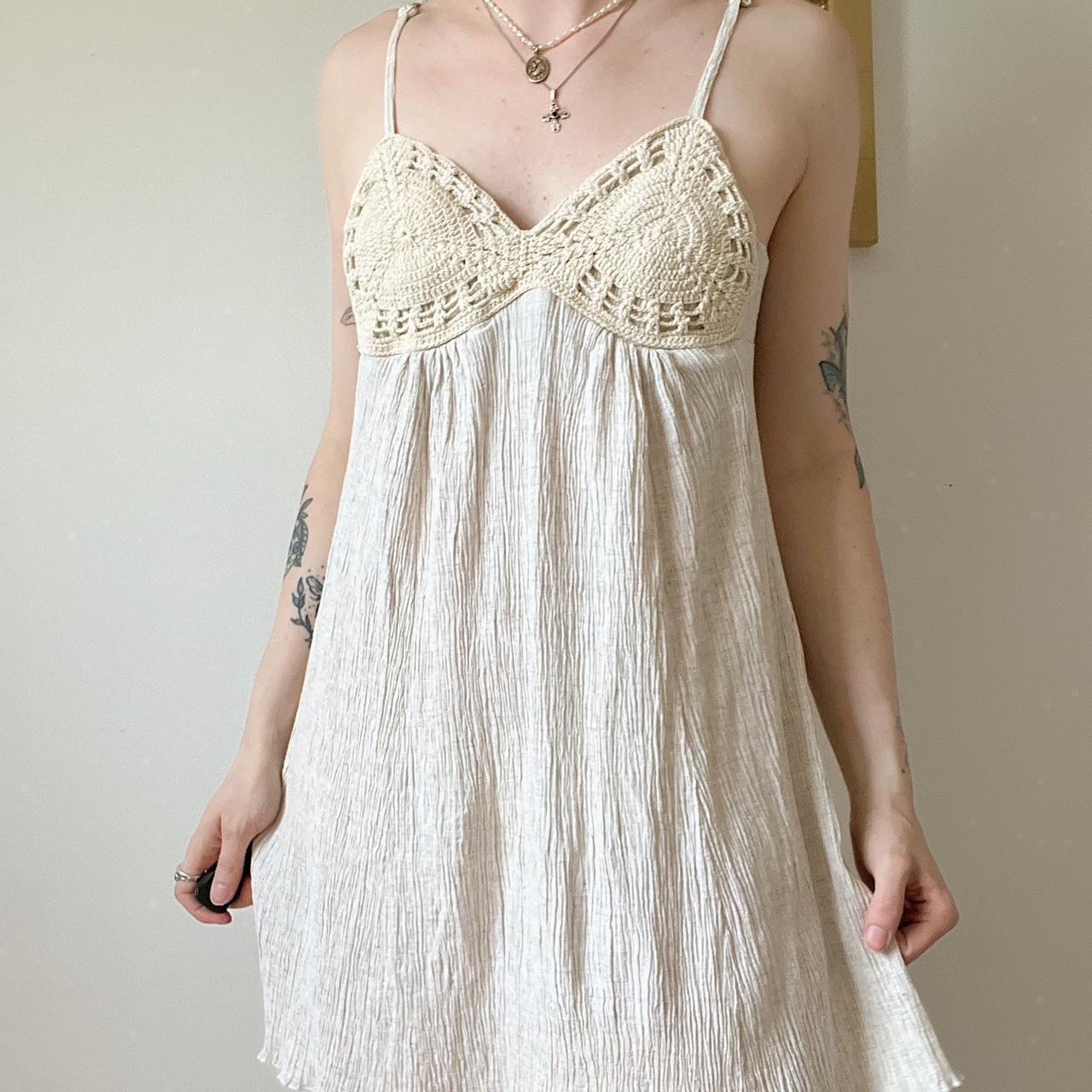 Cream gauze boho mini dress (S)