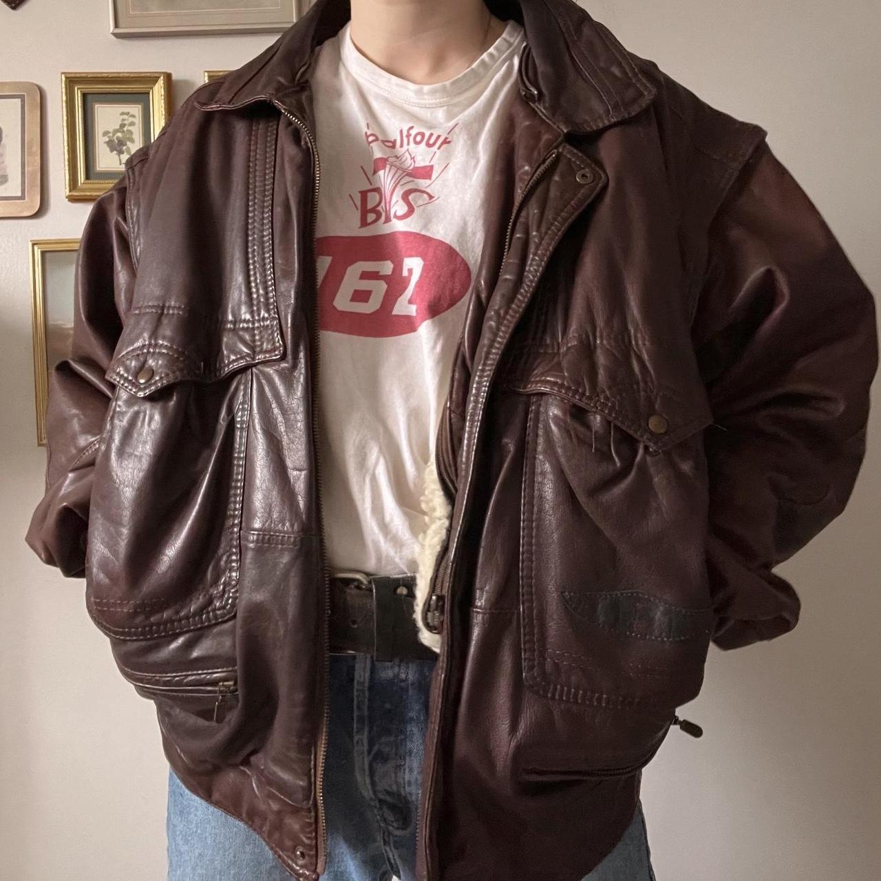 70's brown leather bomber jacket (L)