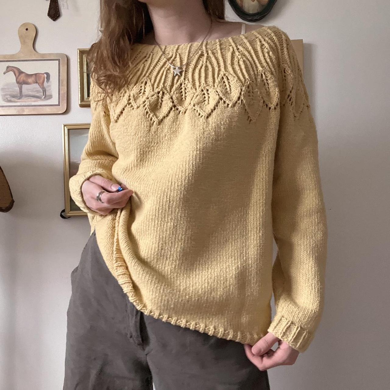 Canary yellow leaf chunky knit (M)