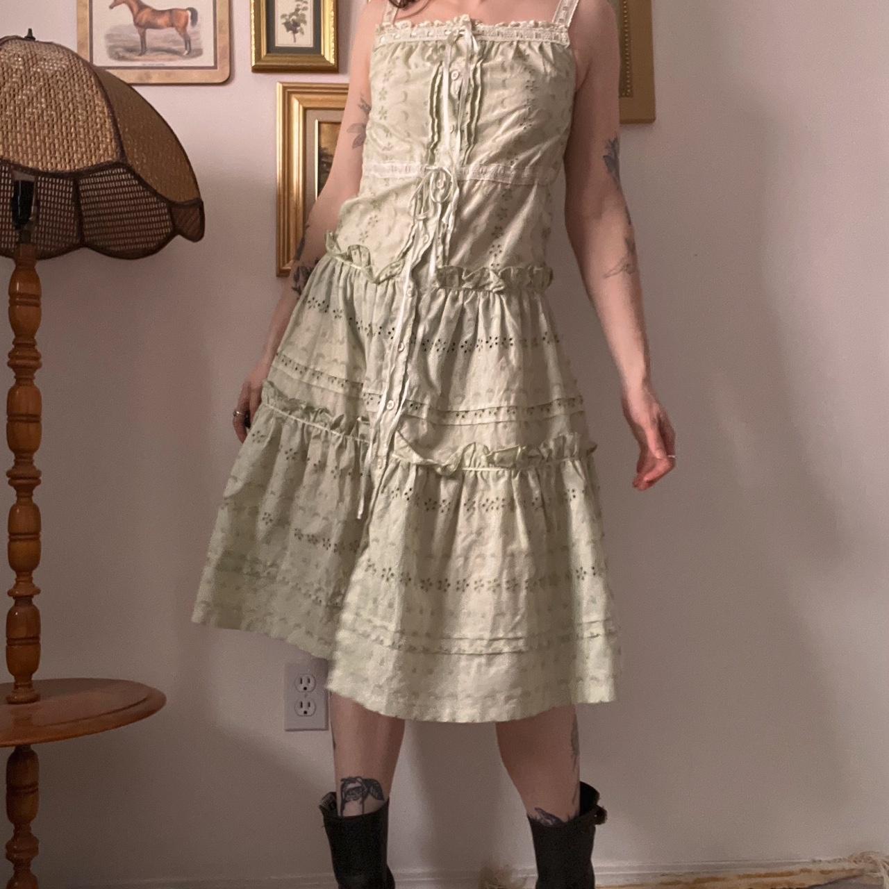 Sage eyelet vintage dress (S)