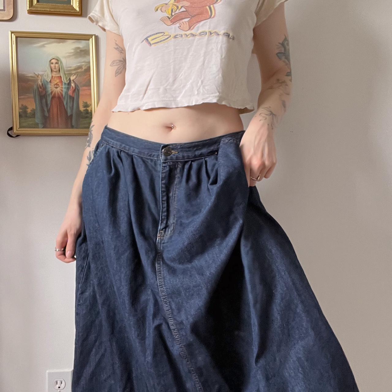 Dark wash denim maxi skirt (S-L)