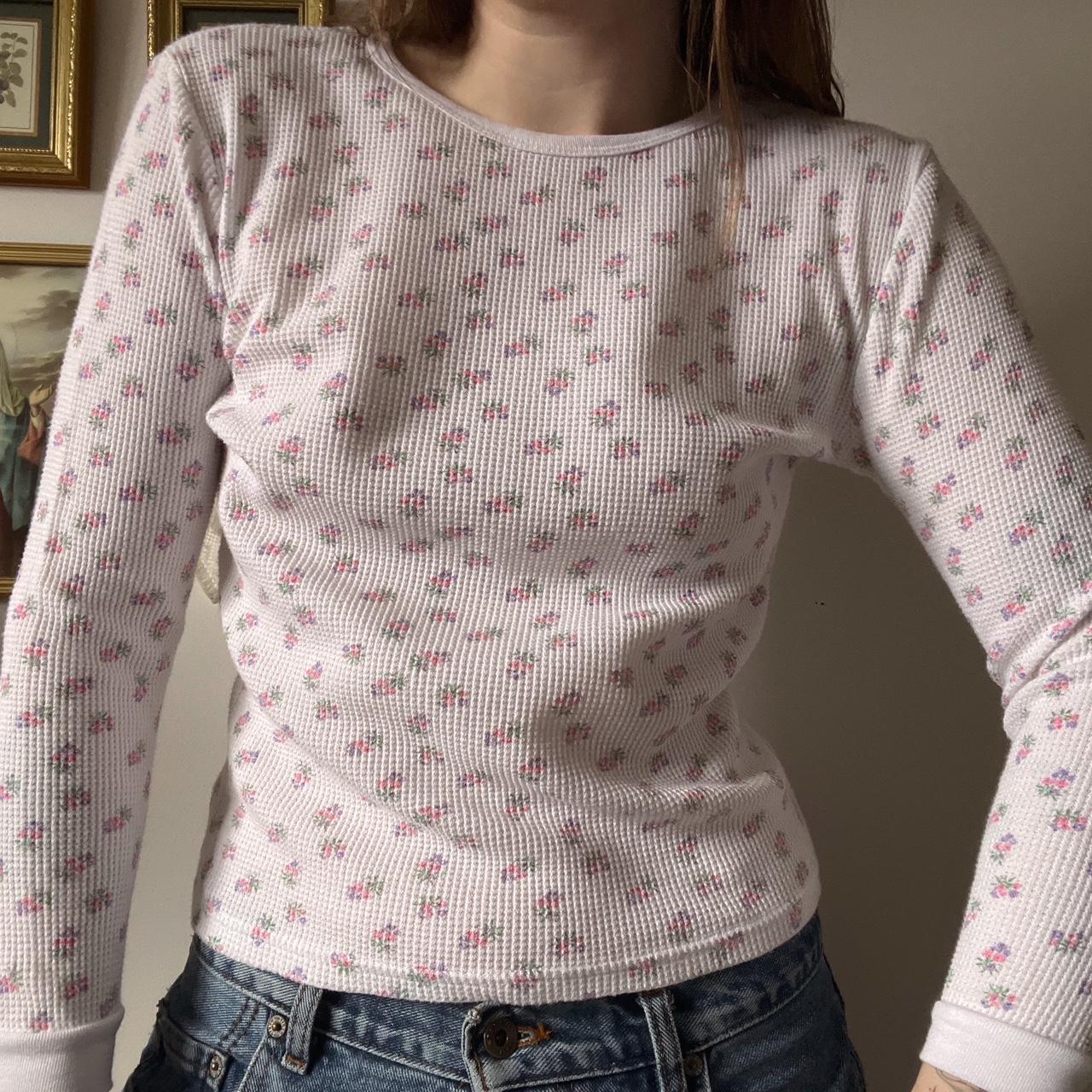 Floral waffle knit long sleeve (M)