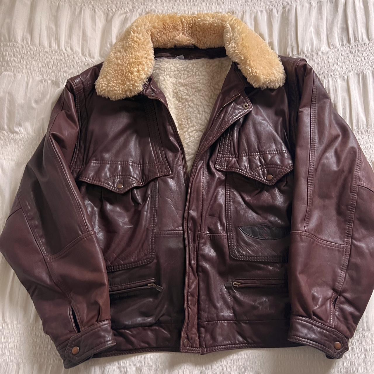 70's brown leather bomber jacket (L)