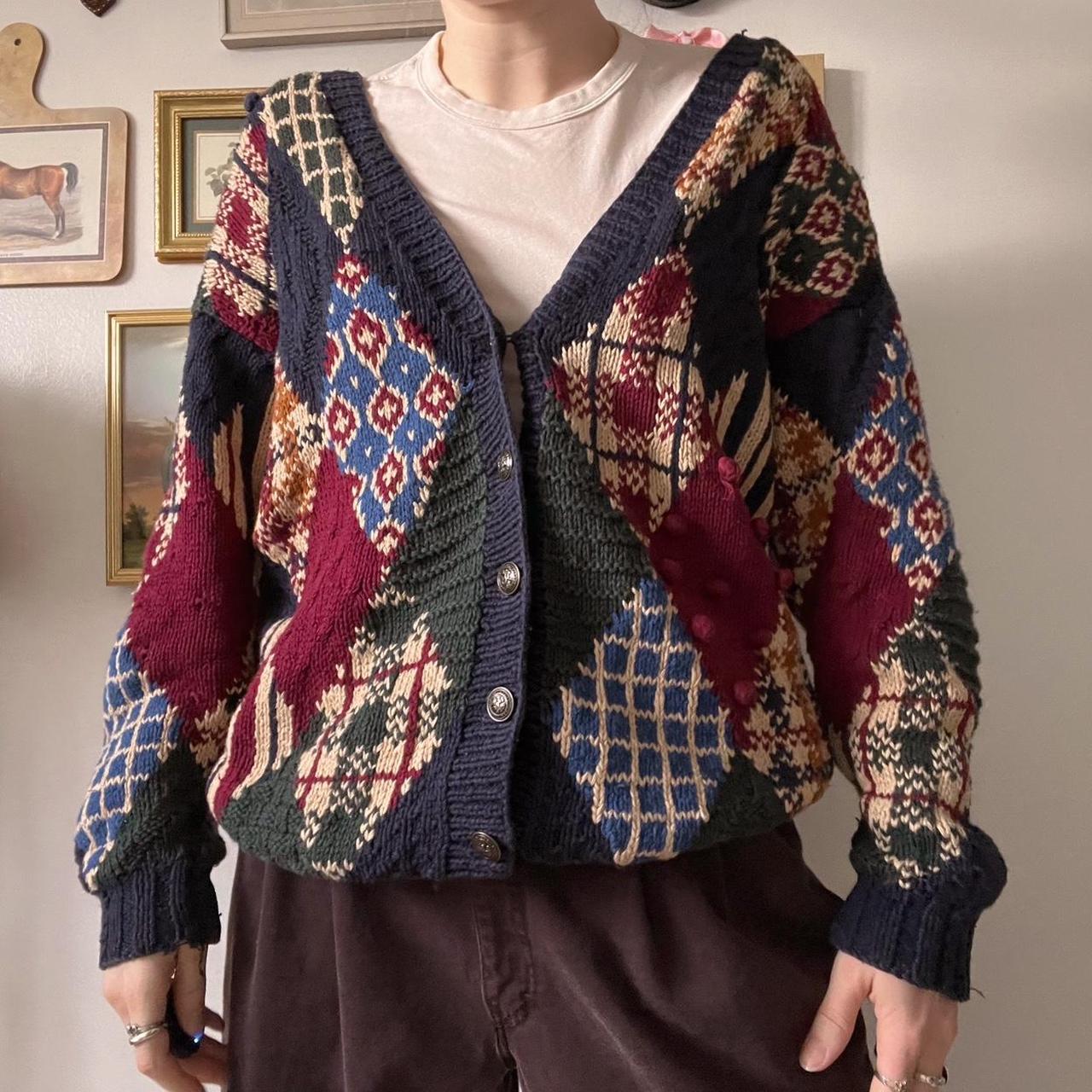 Argyle patchwork knit cardigan (M)