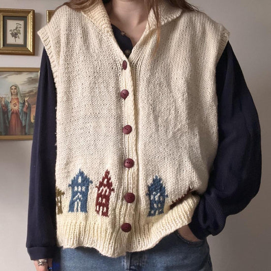 Cream cottage knit vest (L)