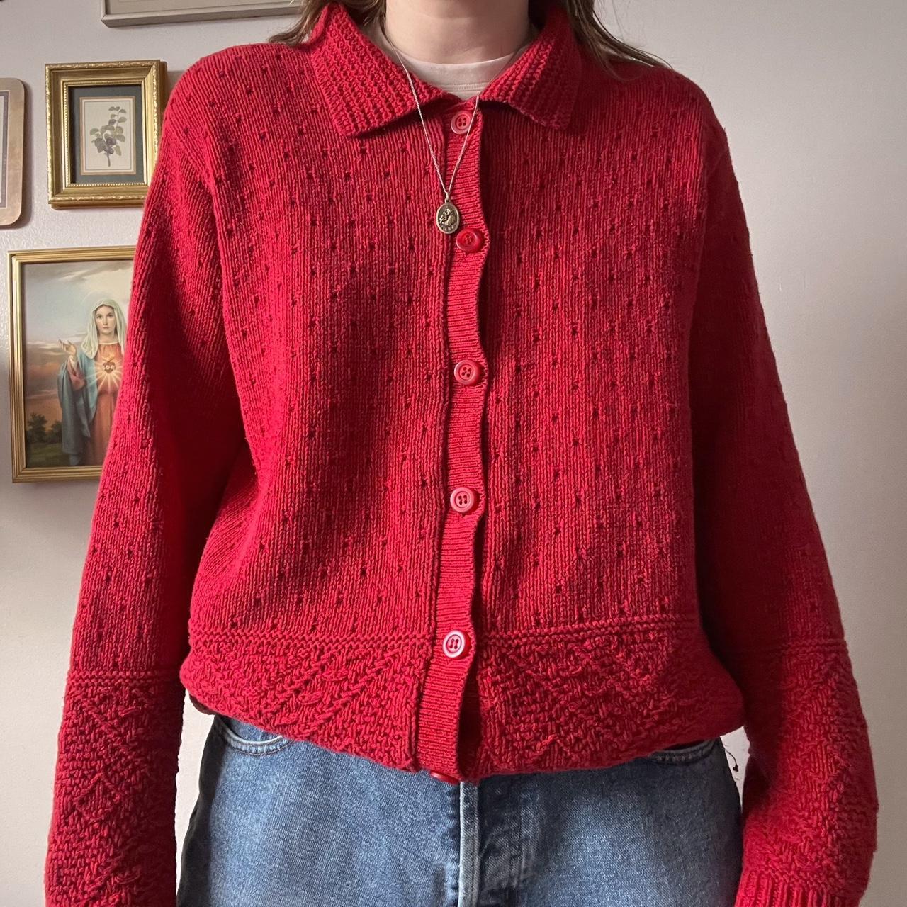 Red cabincore knit cardigan (L)