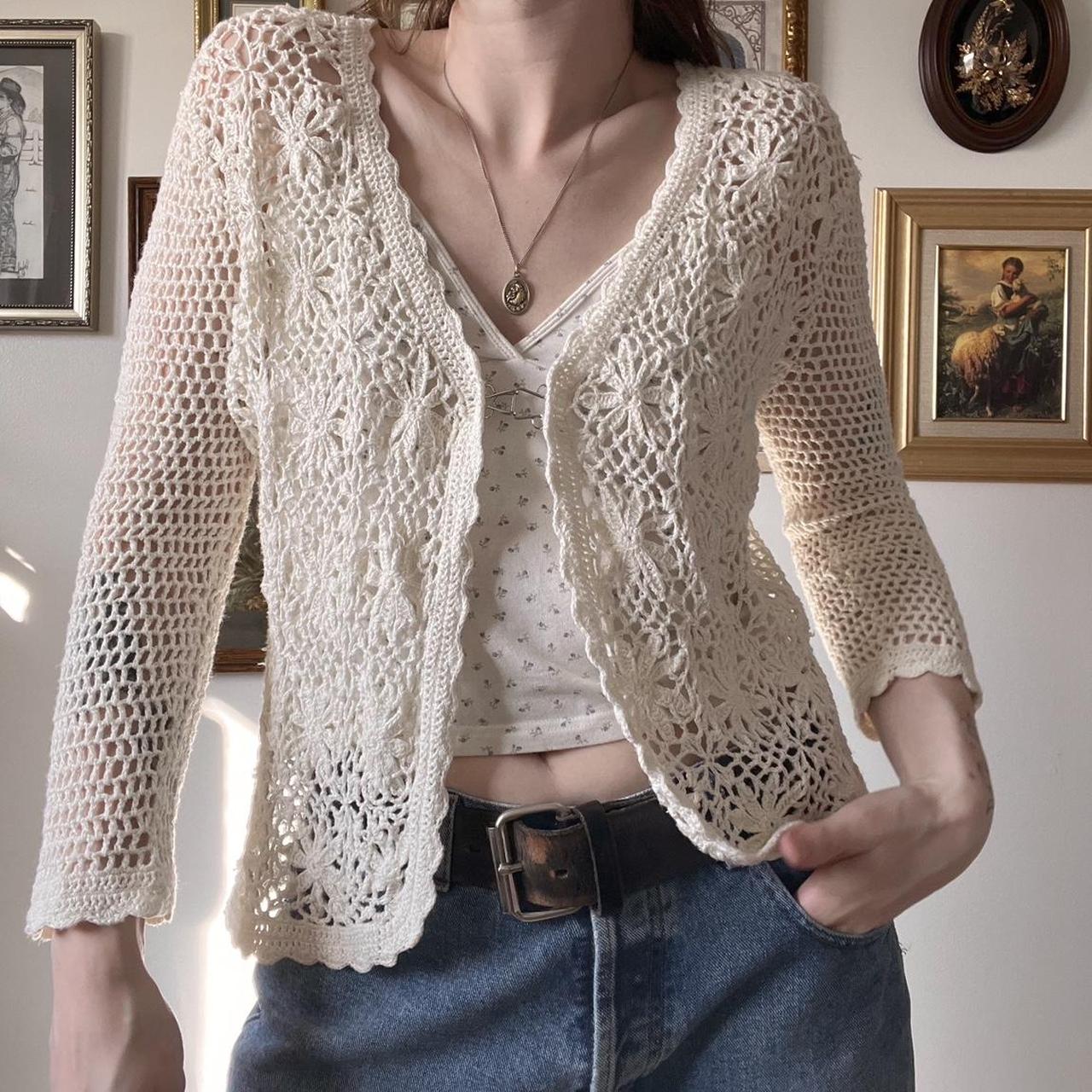 Crochet floral knit cardigan (S)