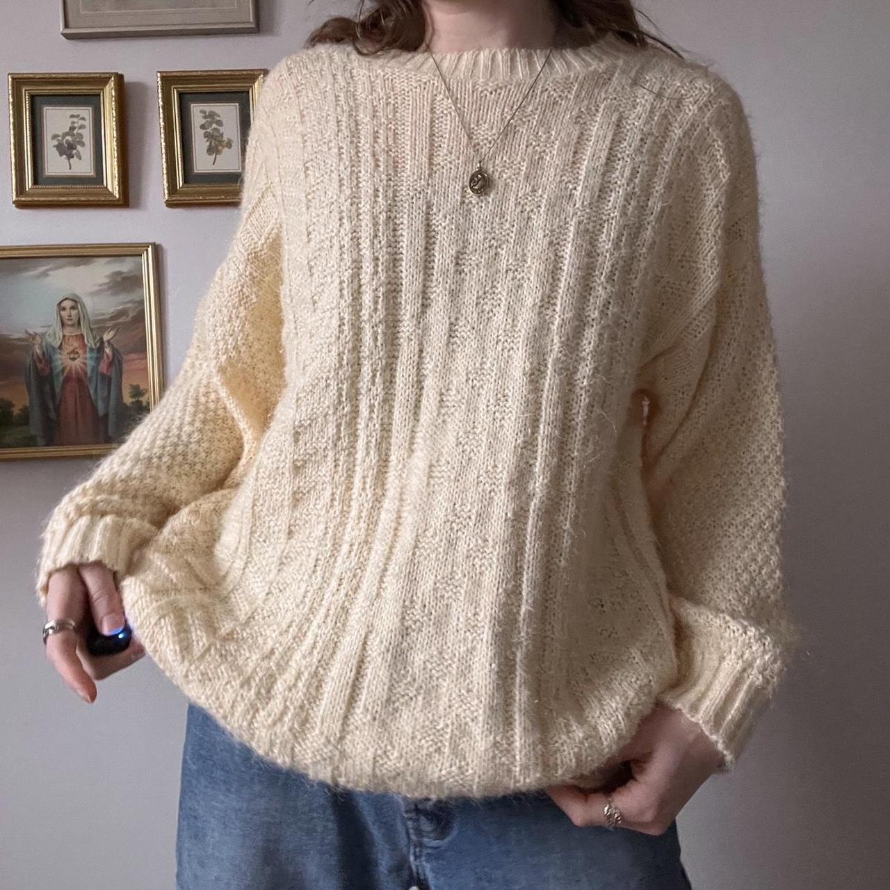 1980's cream cable knit sweater (L)