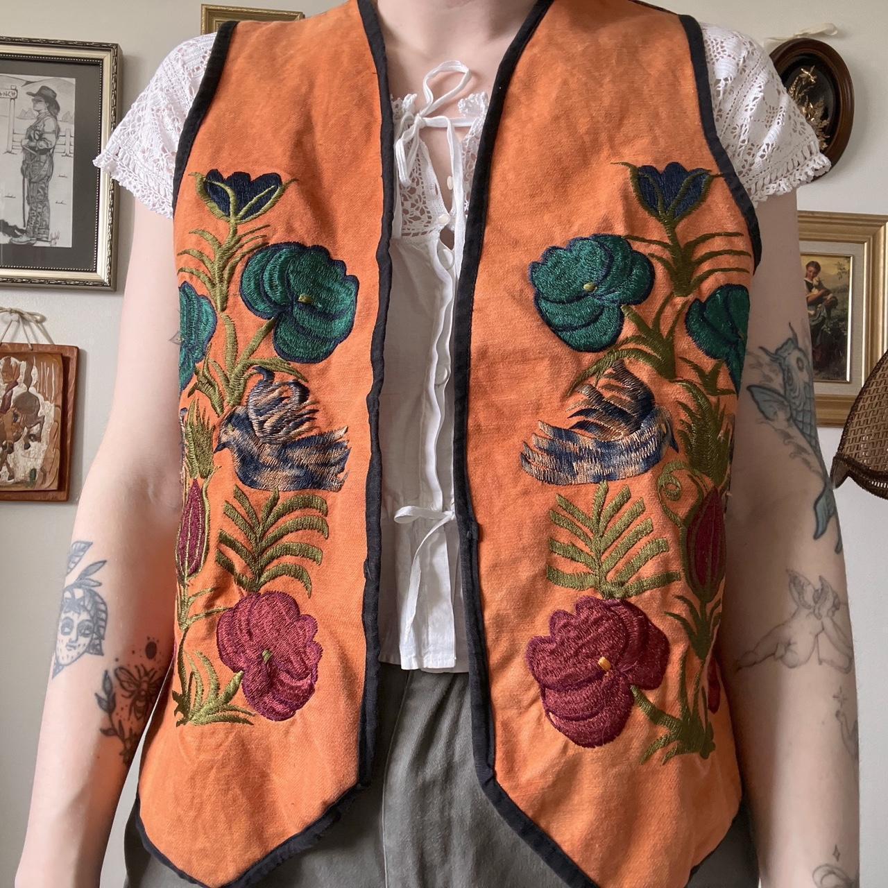 Tangerine boho embroidered vest (M)