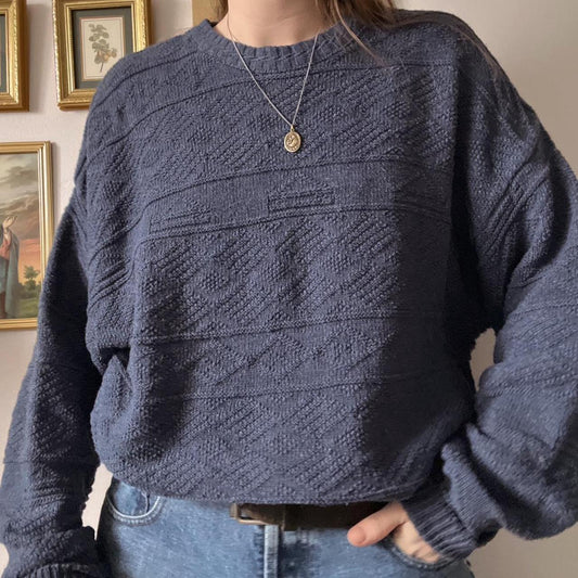 90's navy textured knit sweater (XL)