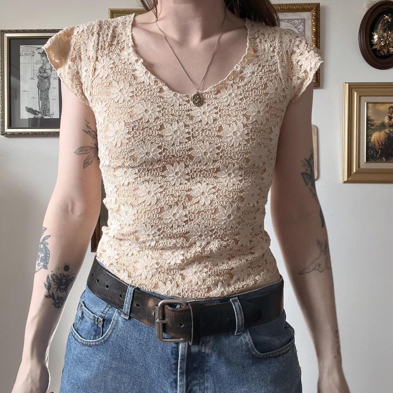 Cream floral lace top (XS)