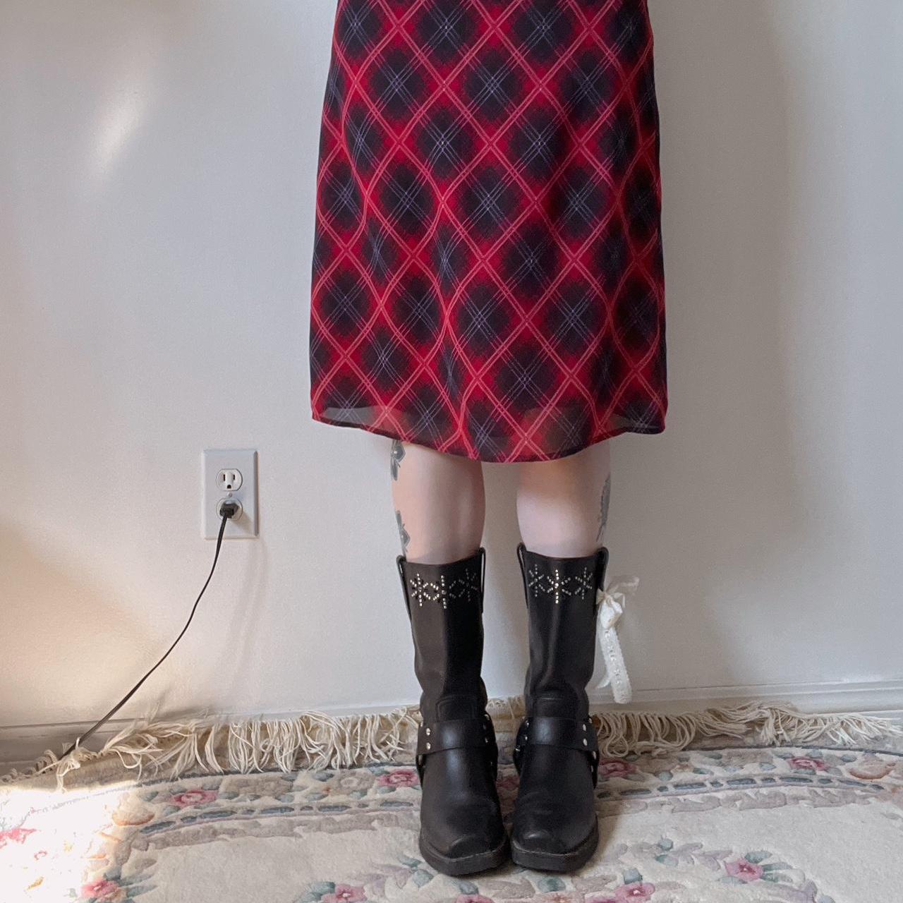 Cherry red plaid midi skirt (6)