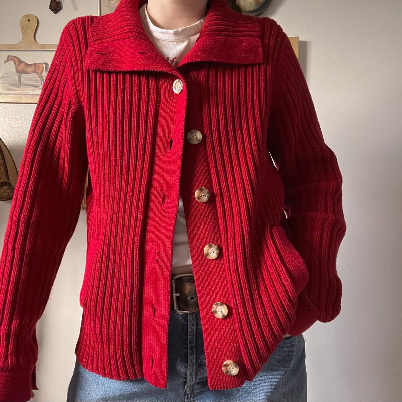 Red ribbed knit cardigan (L)