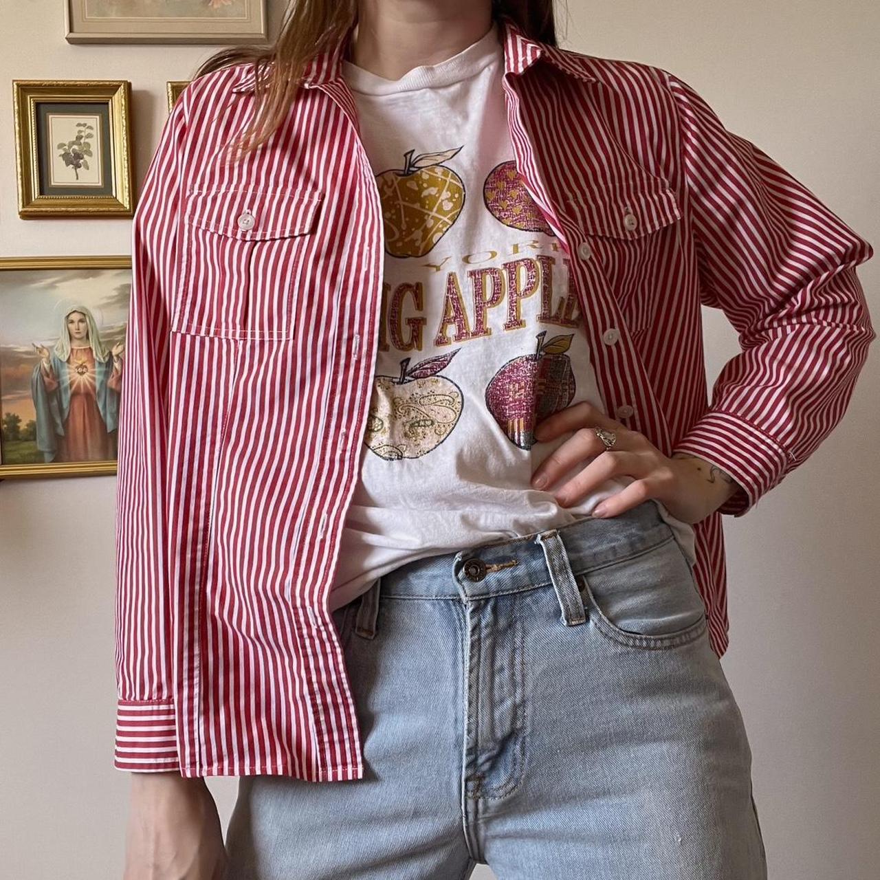 Cherry red stripe button up (S)