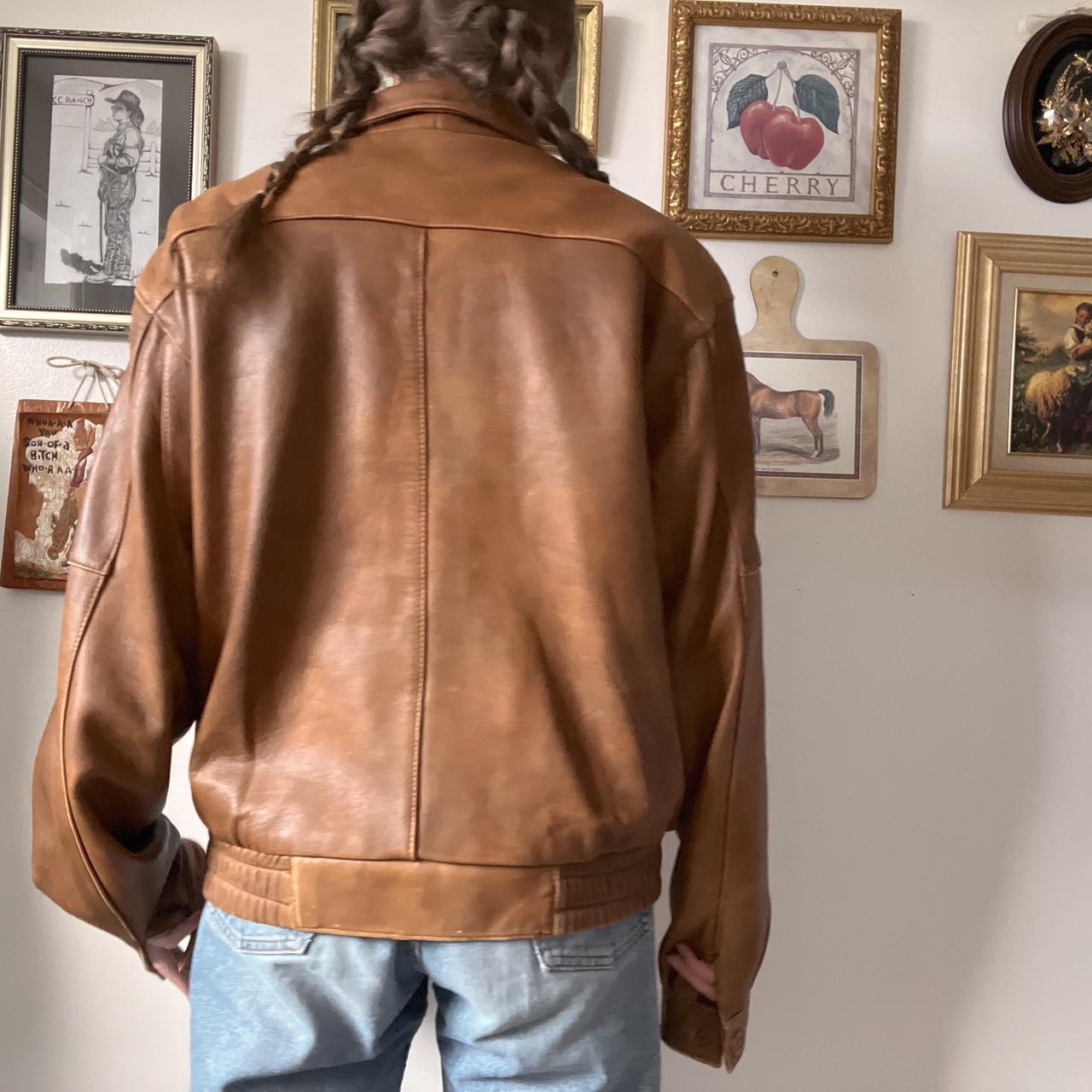 Caramel leather bomber jacket (L)