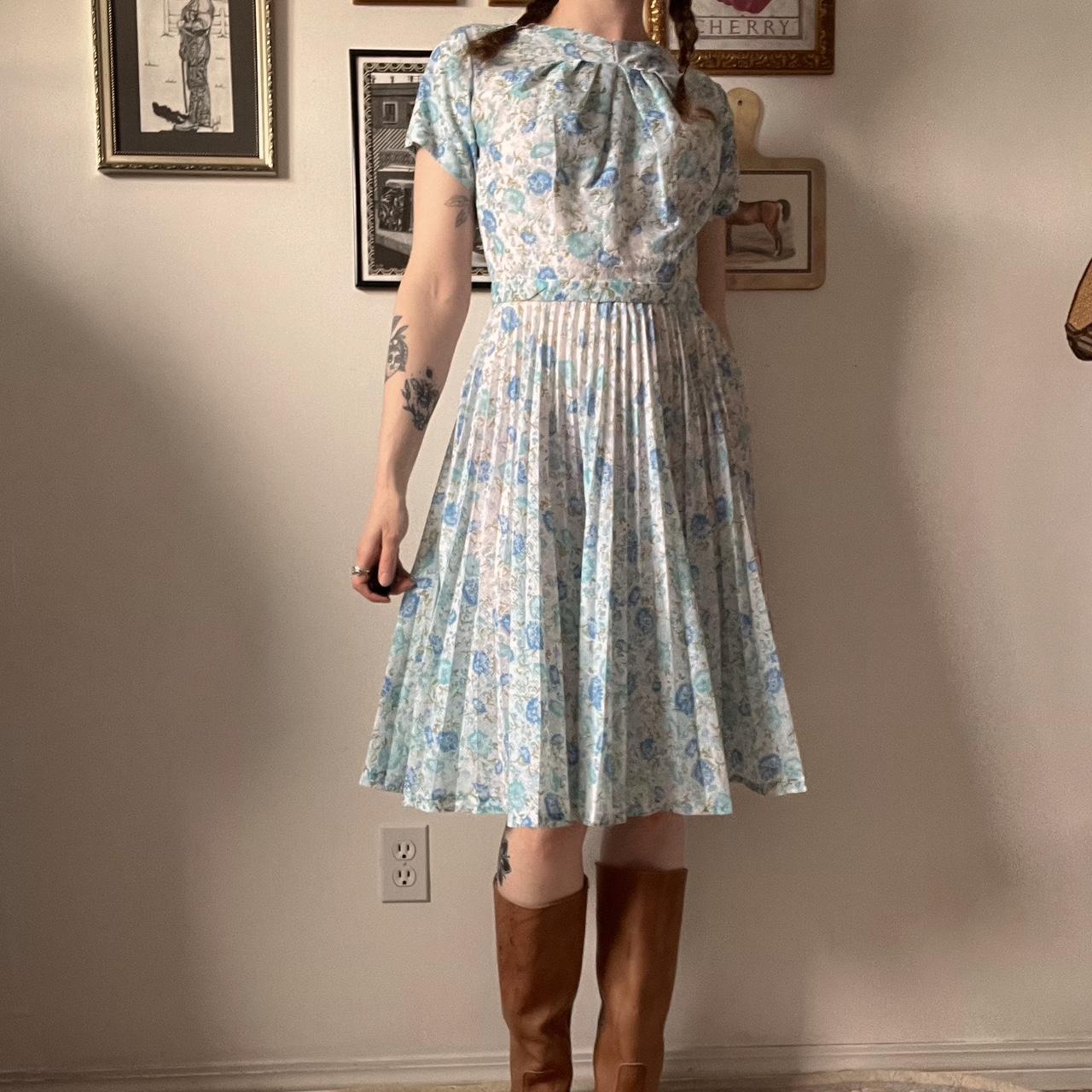 1950s handmade blue floral dress (S)