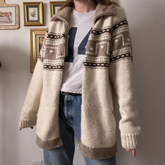 Chunky cream knit cardigan (XL)