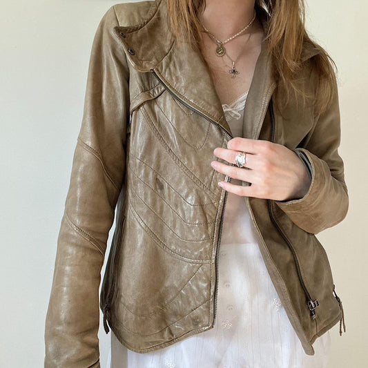 Fawn brown leather jacket (M)