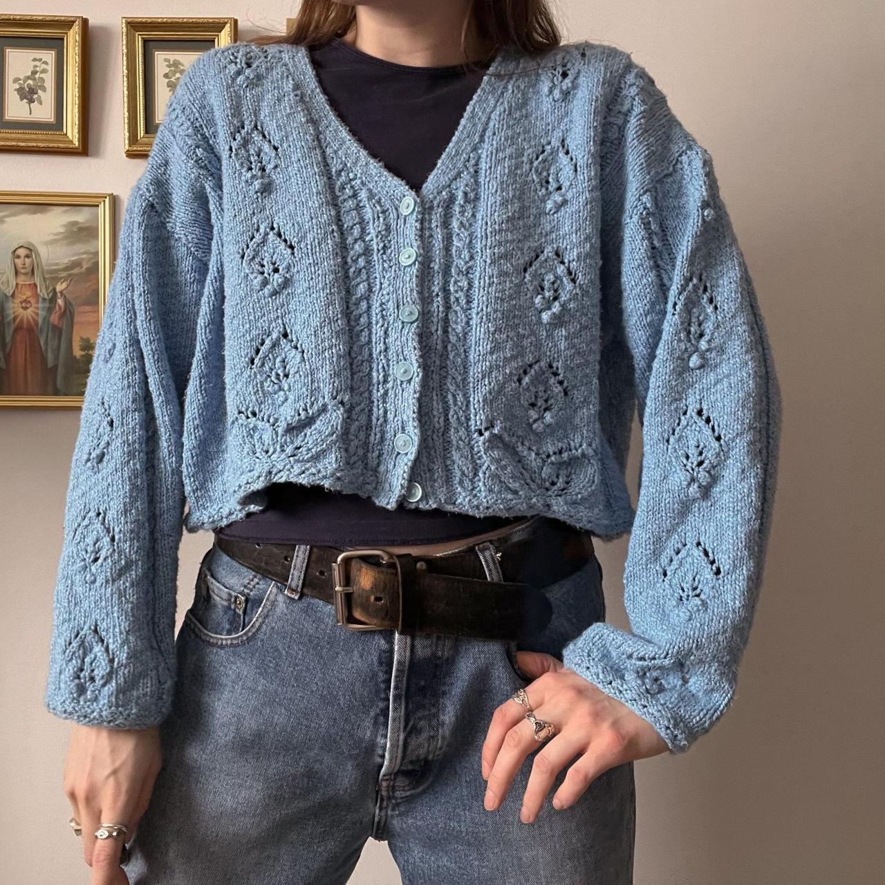 Cloud blue chunky knit cardigan (M)