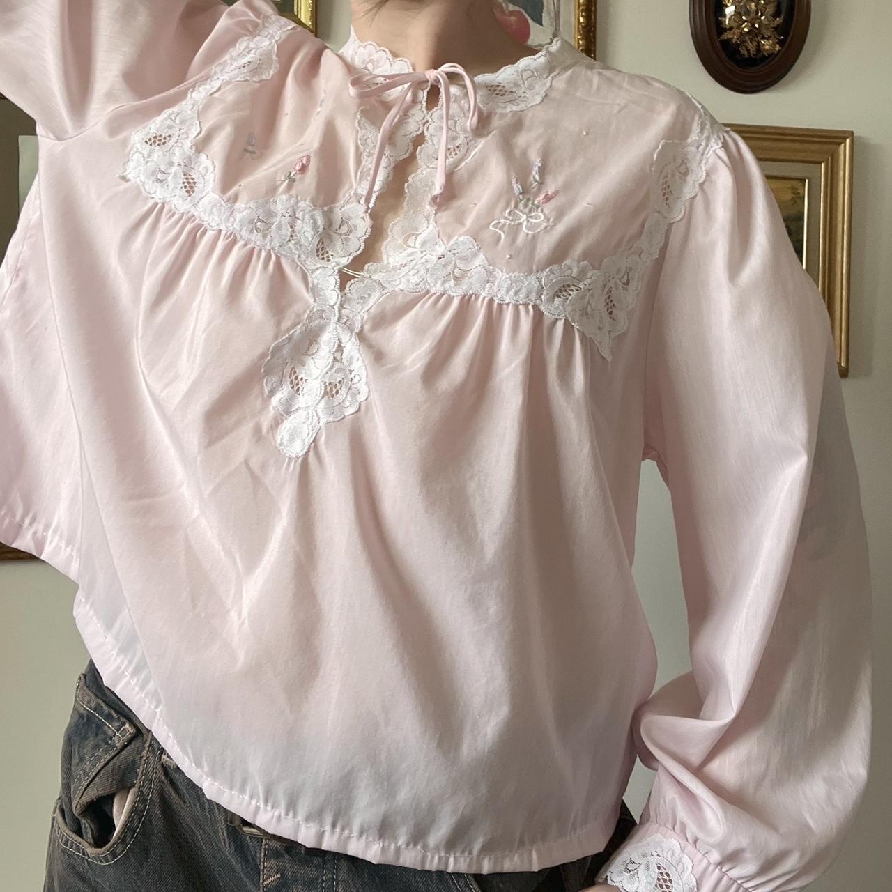 Pink lace cottage blouse (L)