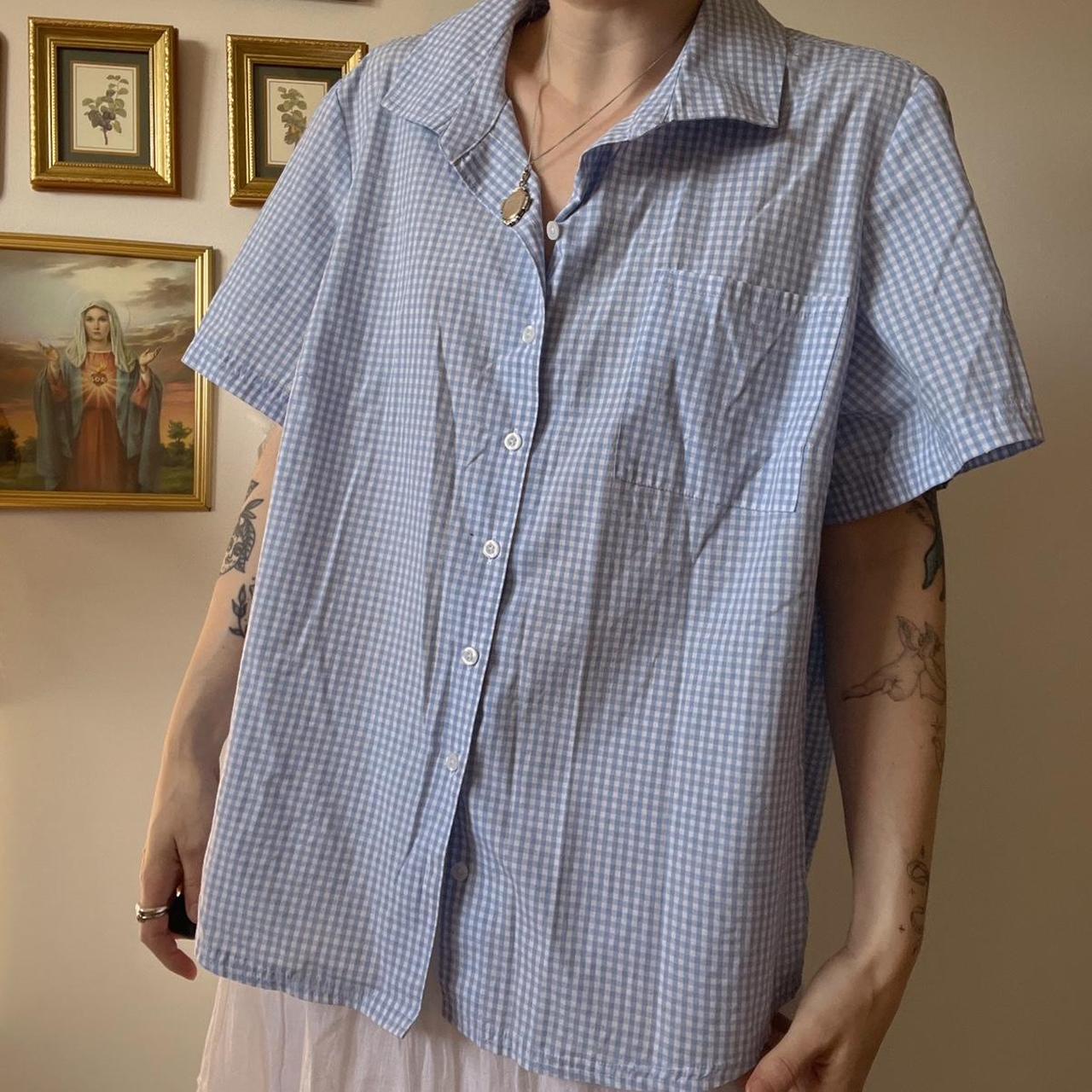 Blue gingham slouchy button up (XL)