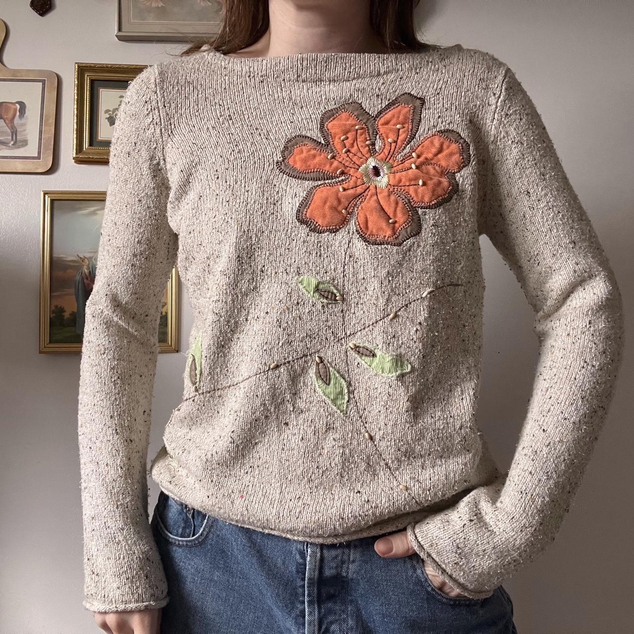 Silk patchwork flower knit sweater (S)