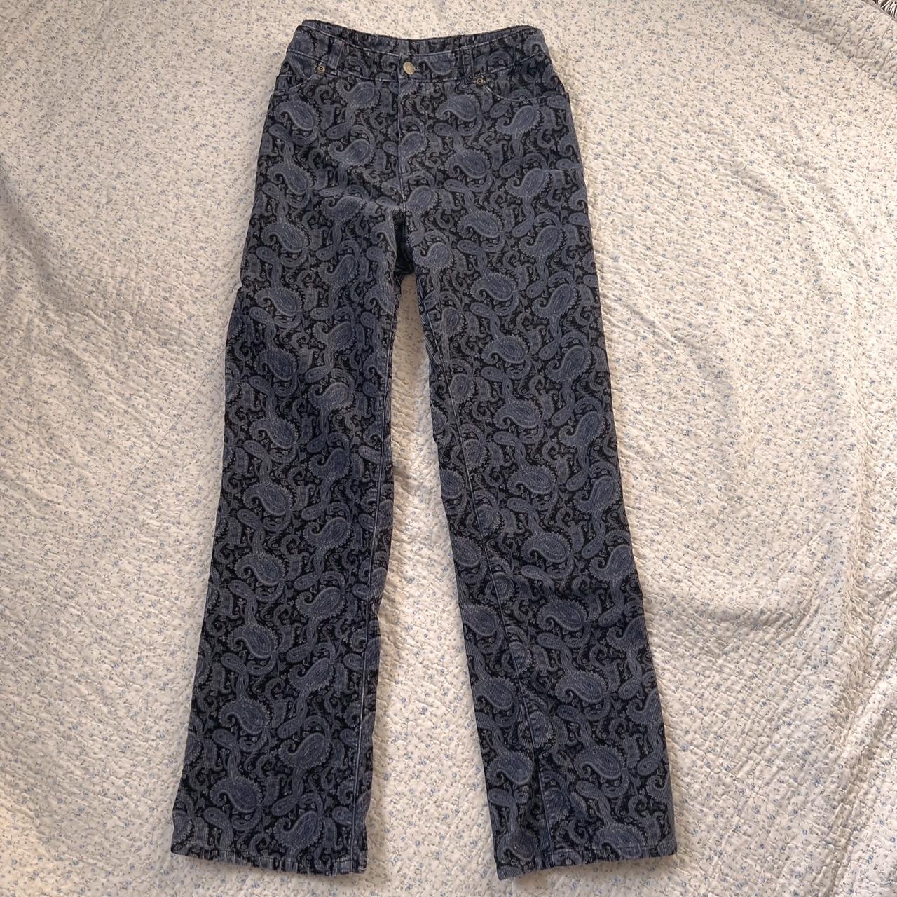 Blue paisley corduroy pants (M)