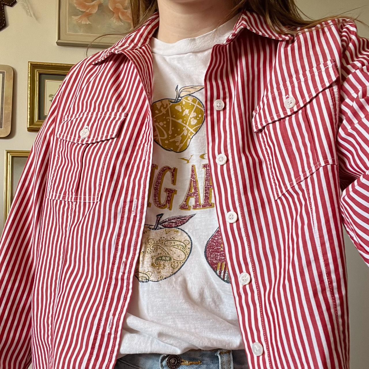 Cherry red stripe button up (S)