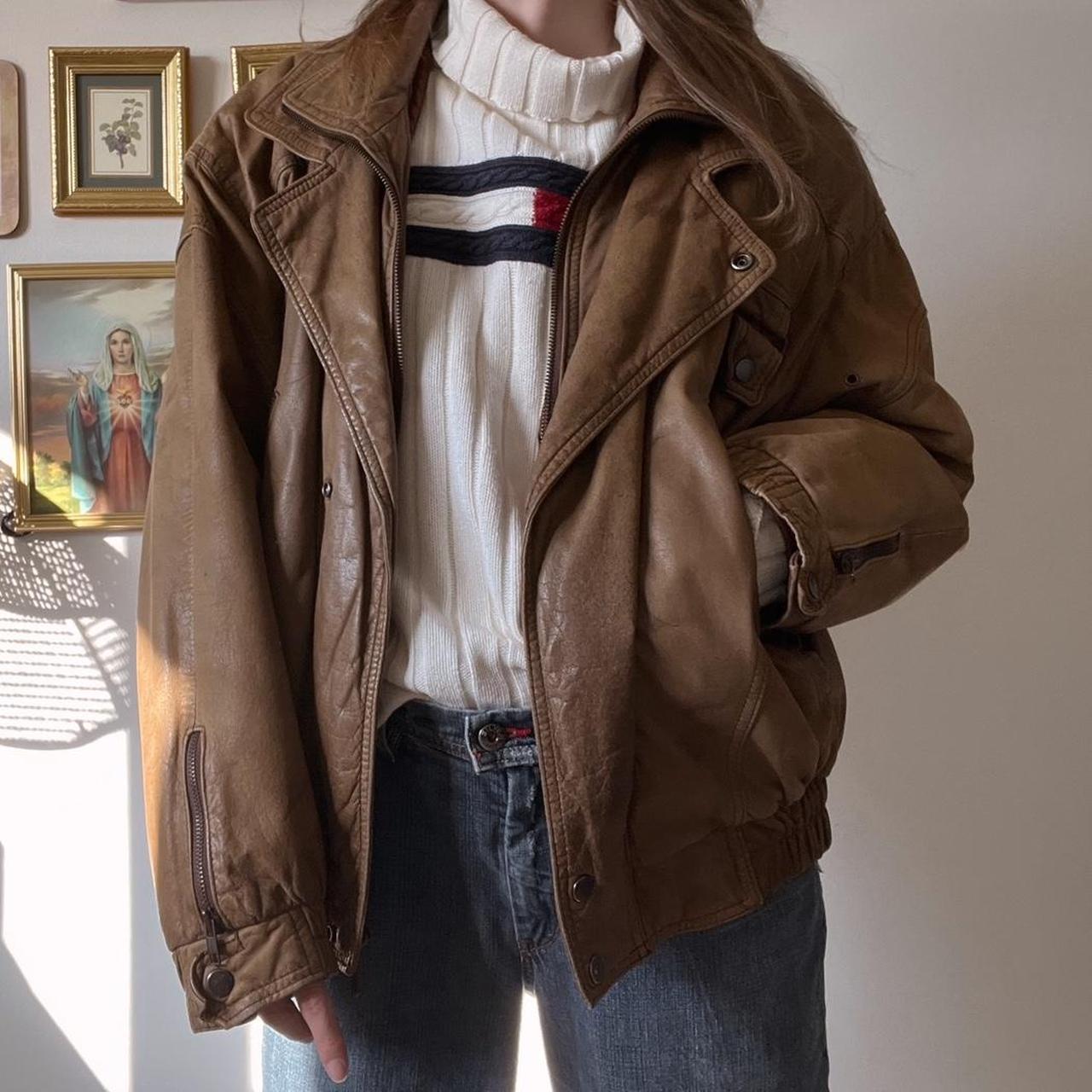 Vintage brown leather bomber jacket (L)