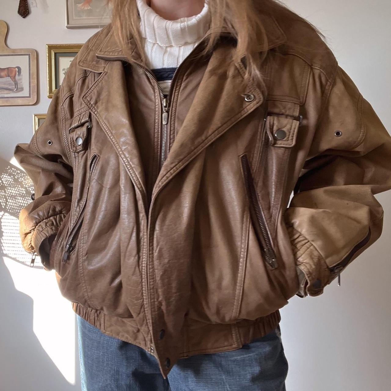 Vintage brown leather bomber jacket (L)