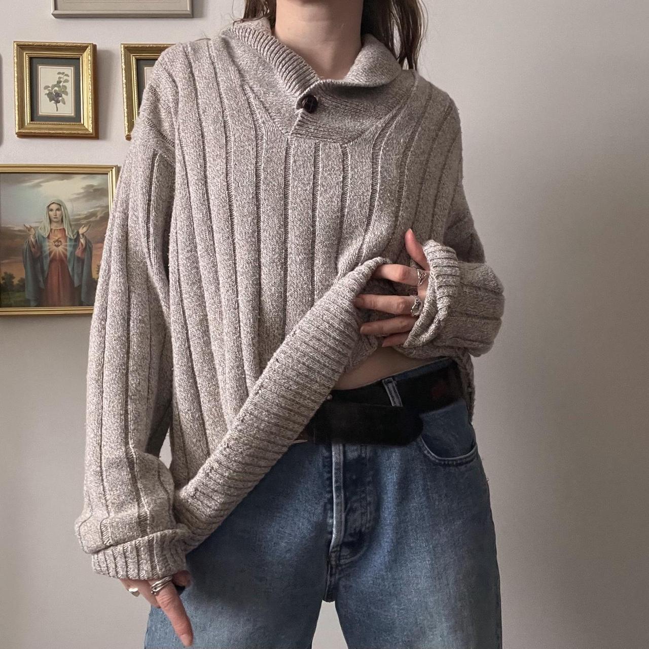 Oatmeal grandpacore knit sweater (L)