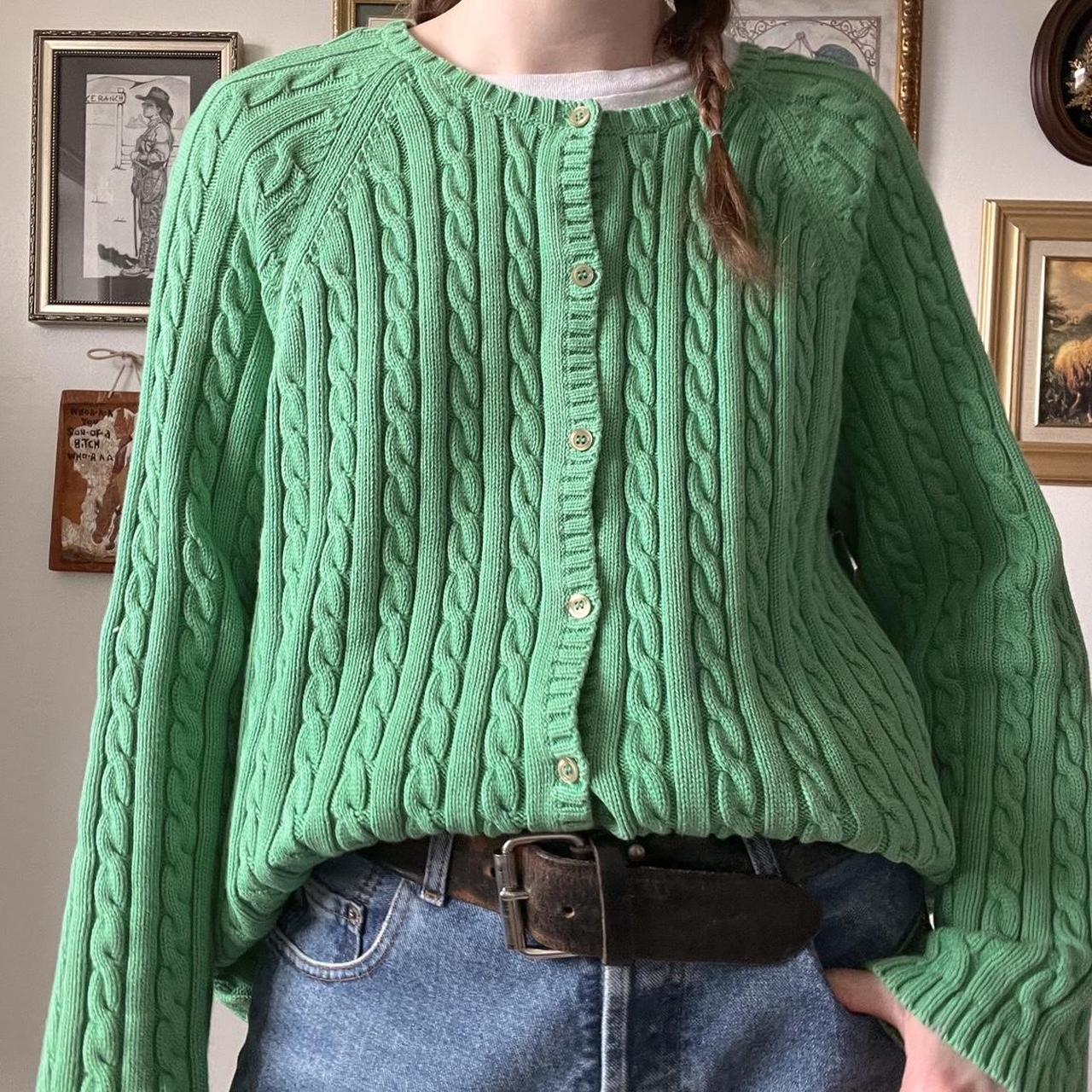 Spring green cable knit cardigan (L)