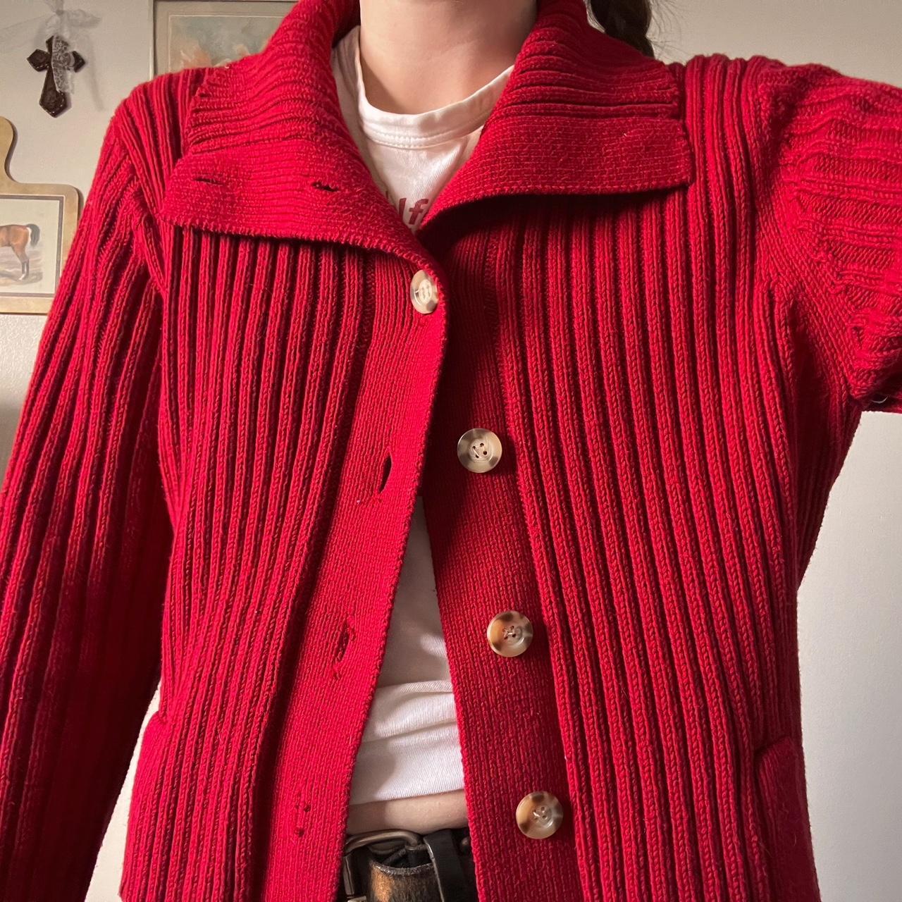 Red ribbed knit cardigan (L)