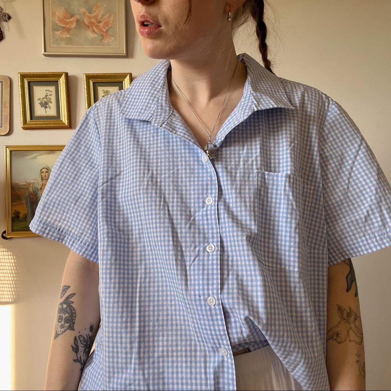 Blue gingham slouchy button up (XL)