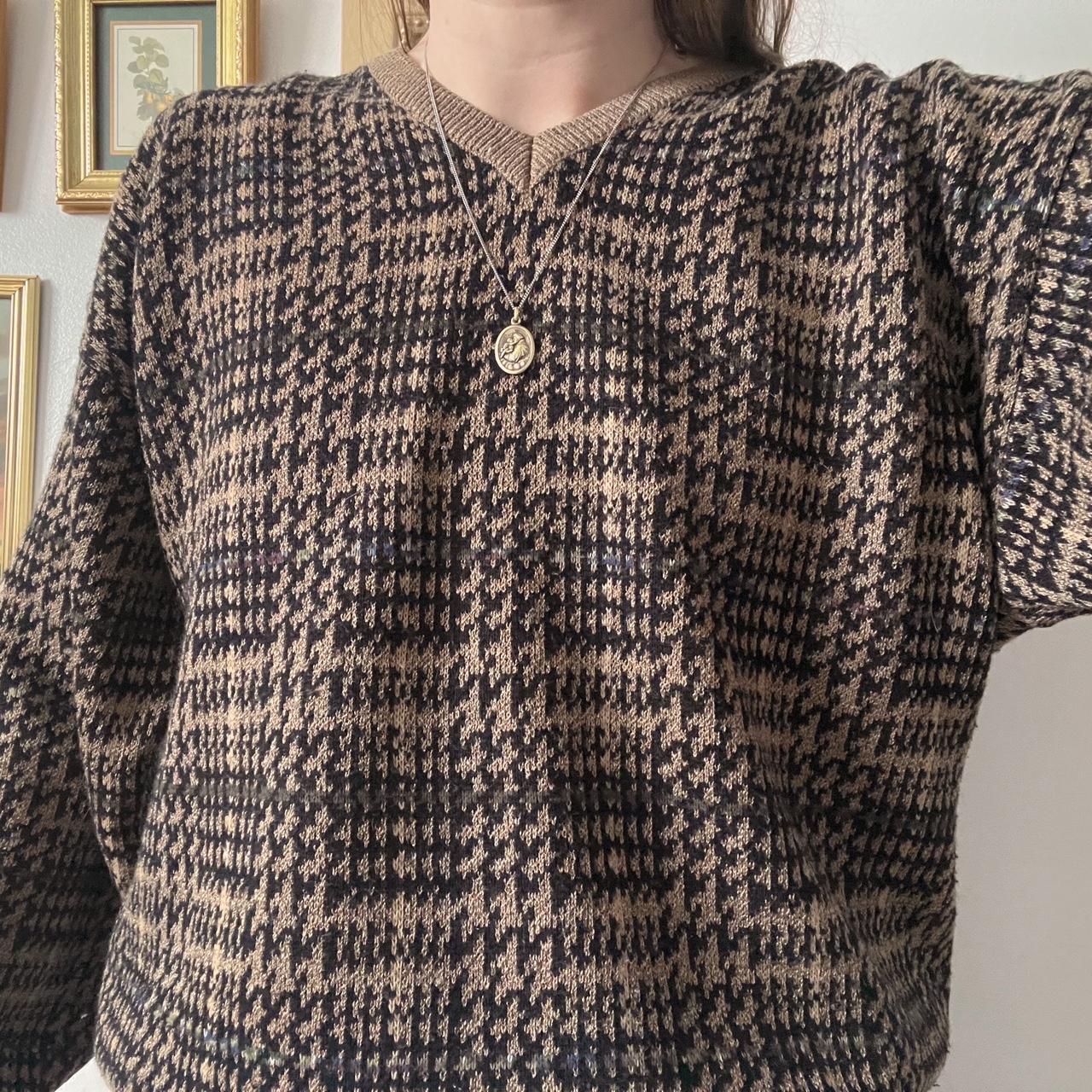 Brown checkered grandpa sweater (M)