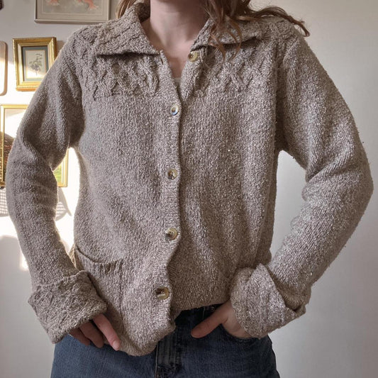 Fawn brown knit cardigan (M)