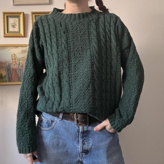 Pine green cable knit (L)