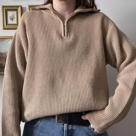 Waffle knit quarter zip sweater (M)