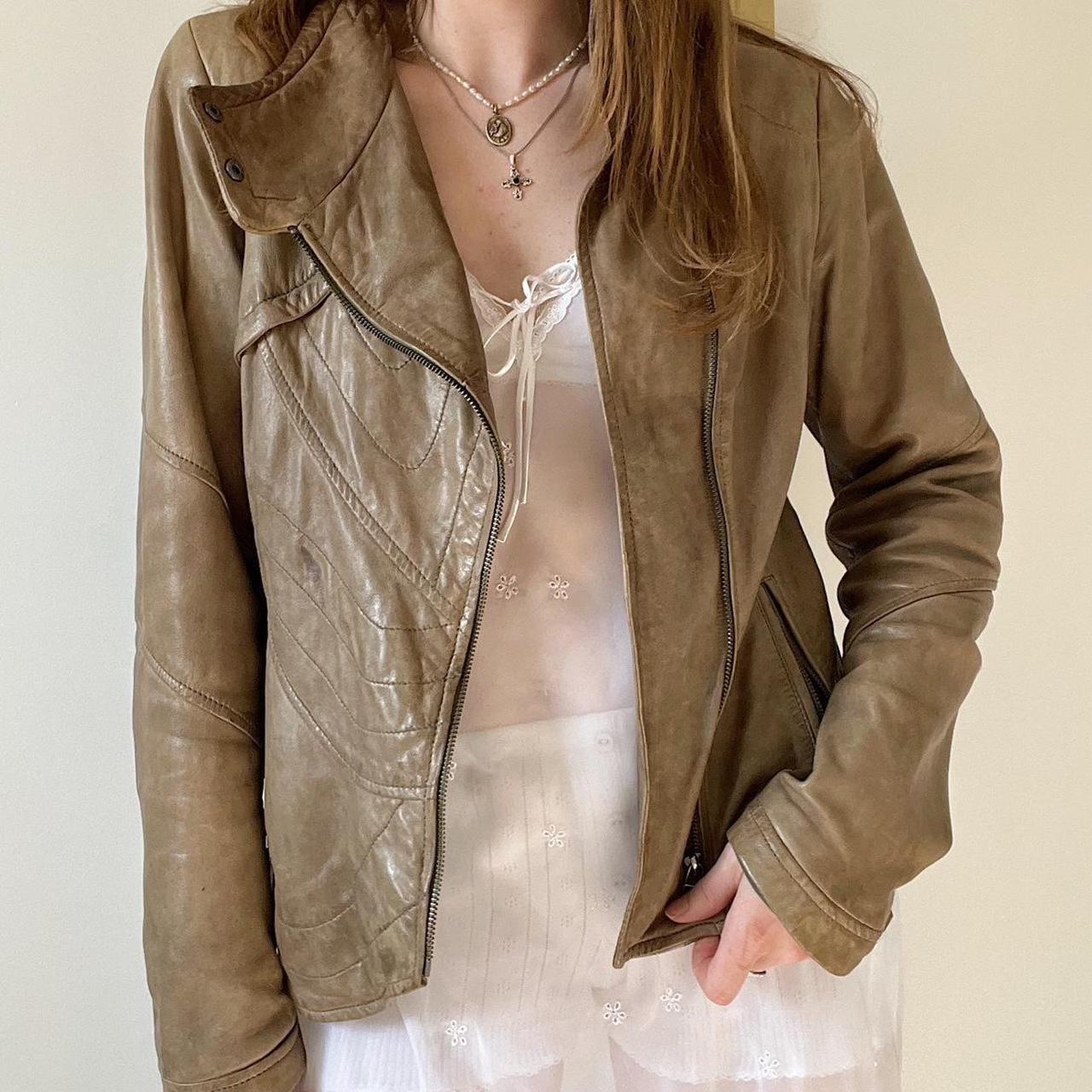 Fawn brown leather jacket (M)