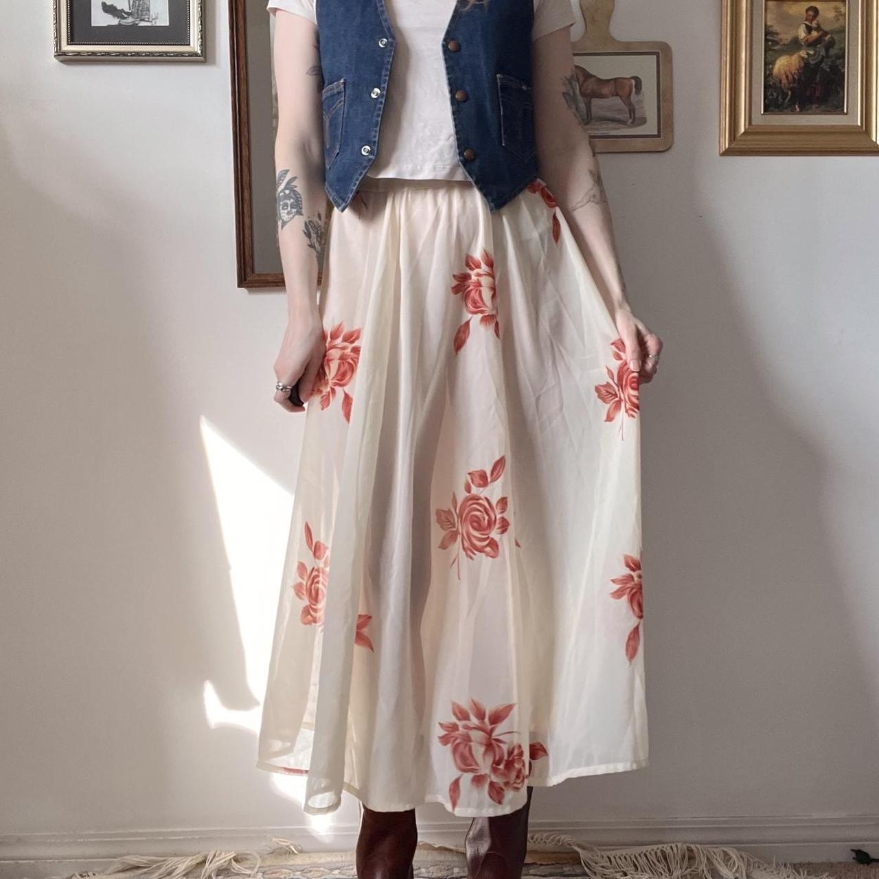 Romantic sheer rose maxi skirt (S)